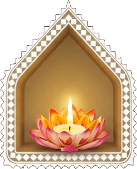 Sacred Lotus Diya in illuminated temple niche